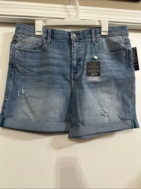 LuLaRoe Boyfriend Medium Blue Distressed Rolled Hem Denim Shorts